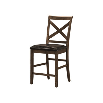 Counter Height Dining Chairs, Of 2, Dark Walnut Finish, Brown Leather-like Upholstery For Cozy Kitchen 2 Height, With Leather Appearance Charming Home Room &