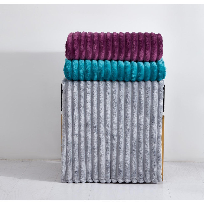 Luxury Soft Warm Ribbed Throw Faux Fur Blanket Sofa Bed Chair Fleece Small Large Machine Woven Throw Blanket, Cream