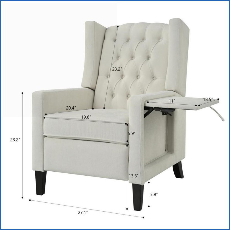 Fauteuils inclinables pour le salon, fauteuil inclinable moderne à oreilles avec table d'appoint pliable et amp; Ports USB, polyester beige | Cadre en bois massif