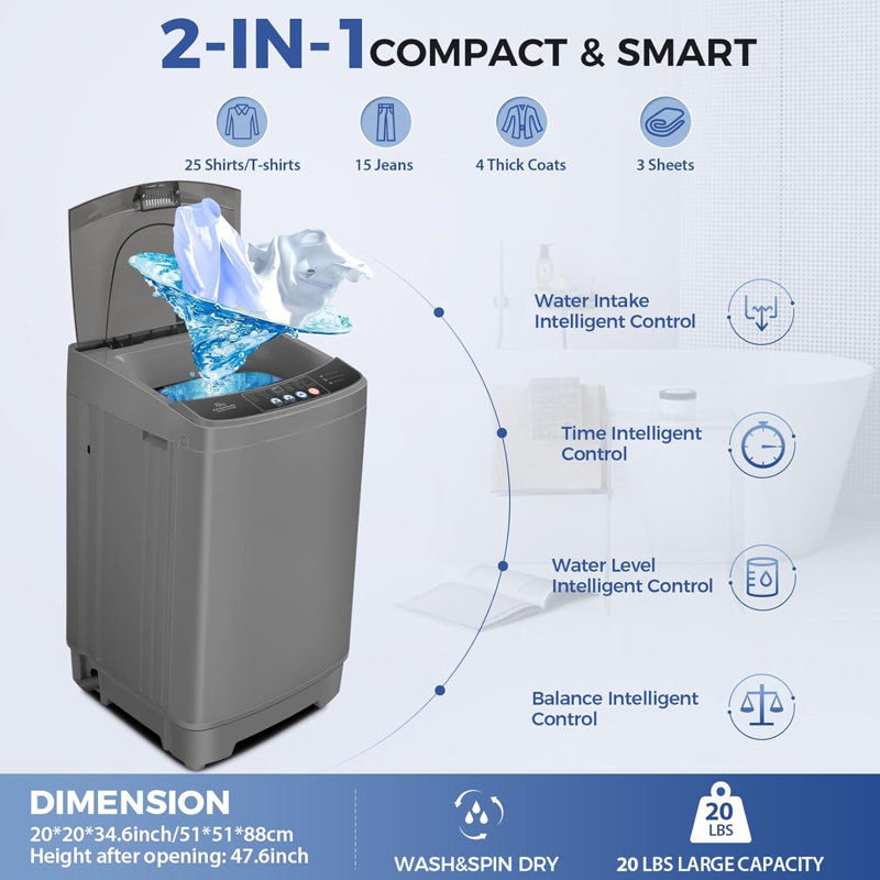 2.8 Cu. Ft. High Efficiency Portable Washer Space-saving Washing Machine With Stainless Steel Washer Drum, Child Safety Lock