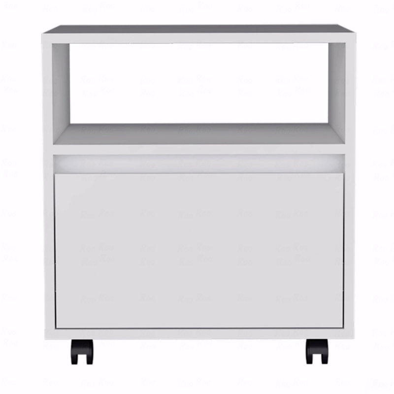 Nightstand, End Table, Side Table Casters, Single Drawer-In White, White