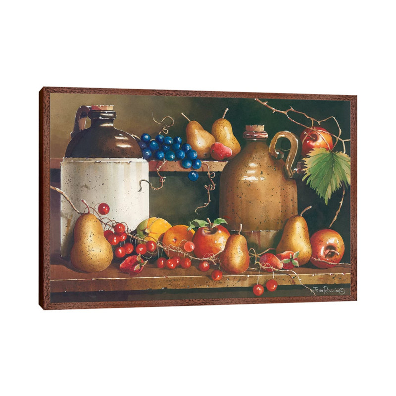 A Passion For Fruit by John Rossini - Painting on Canvas, 101.6cm H x 152.4cm W x 3.81cm D, Classic Brown Wood Framed