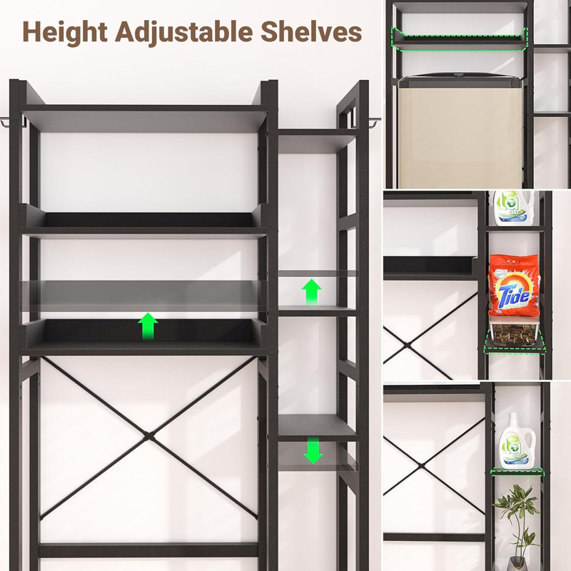 Over toilet storage rack with 2 drawers - 7 tier bathroom organizer for toilet, Black