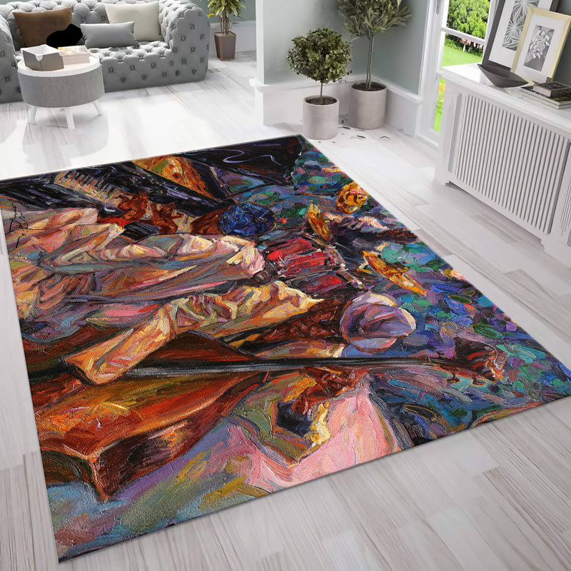 Sumptuously Printed Goblen Fabric Rug with a Vibrant Geometric Pattern to Enliven Your Living Space, Rectangle 3'3" x 4'11"