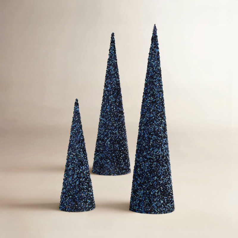 Ensemble de 3 arbres à paillettes ombragés, Bleu minuit