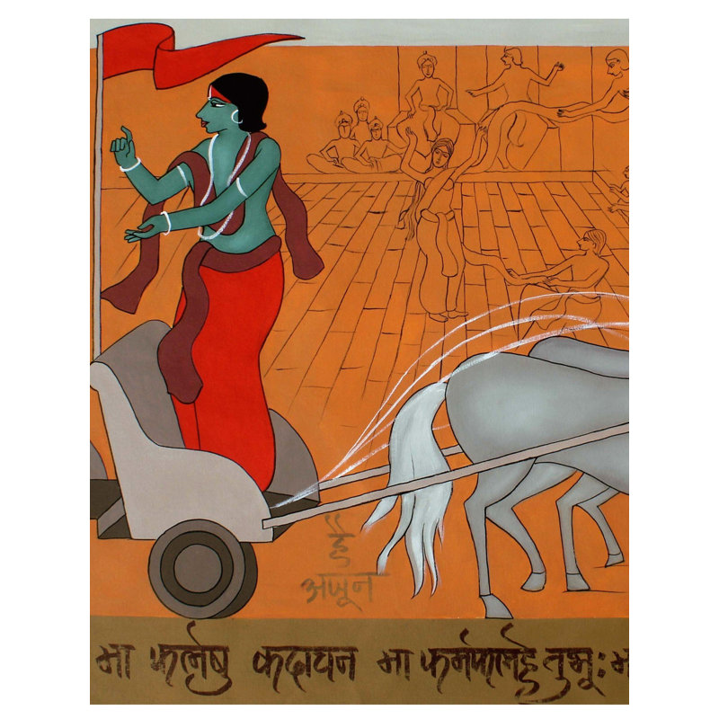 Geeta Updesh - Krishna guidant Arjuna | Acrylique sur toile