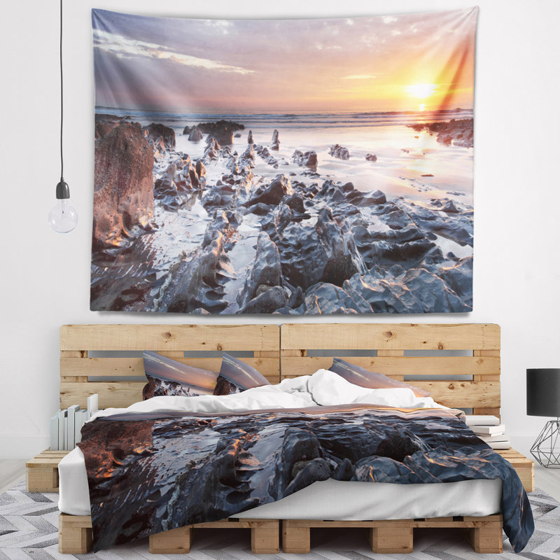 Tapisserie royaume-uni à woolacombe bay devon à coucher de mer, H 32 po x l 39 po