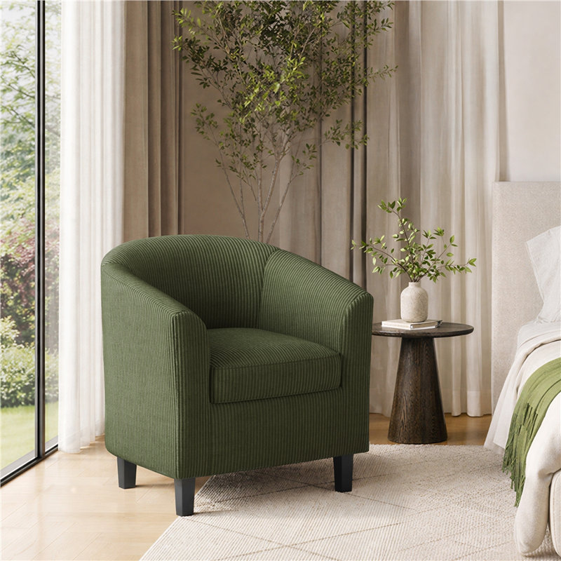 Fauteuil demi-tonneau en cuir 28 po Seldon, Velours côtelé vert foncé