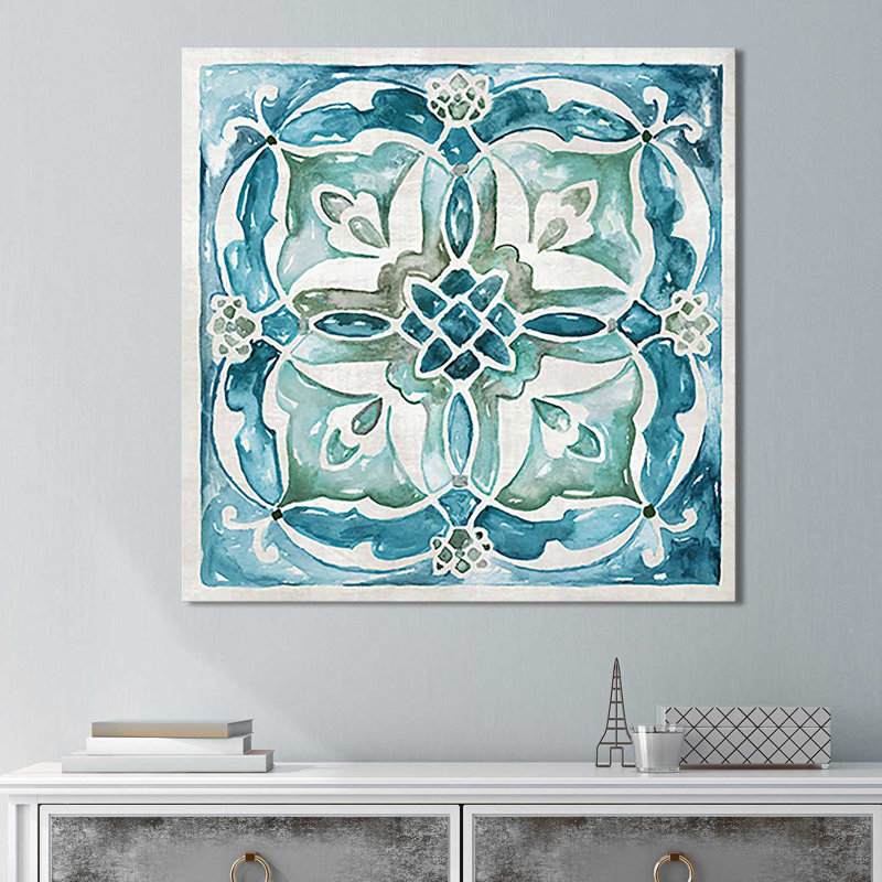«Caribbean Tile III», reproduction de peinture à l'aquarelle, H 24 po x l 24 po x P 1,5 po, Toile tendue