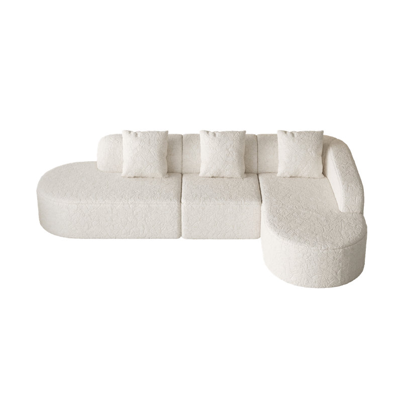 Miloa Boneless 111.8-Inch Curved Modular Sofa With Lychee-Textured Polyester And Extra-Wide Chaise Lounge, Right Hand Facing