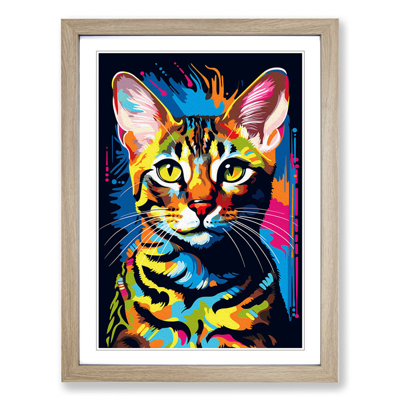Bengal Cat Pop - Framed Print, 46cm H x 34cm W x 2cm D, Oak Framed
