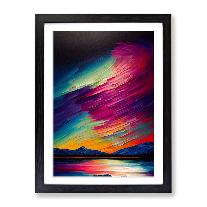 Anayjah Northern Lights Painting Vol.6 - Single Picture Frame Print, 34cm H x 25cm W x 2cm D, Black