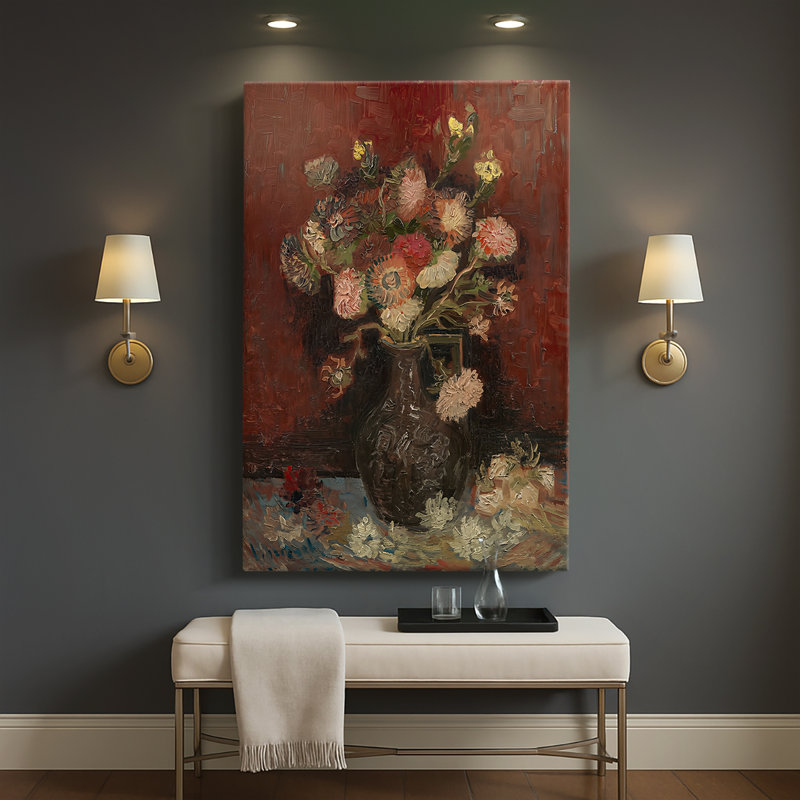 Vase avec asters chinois et glaïeuls - Toile tendue avec châssis par Vincent van Gogh, 40 po x 60 po