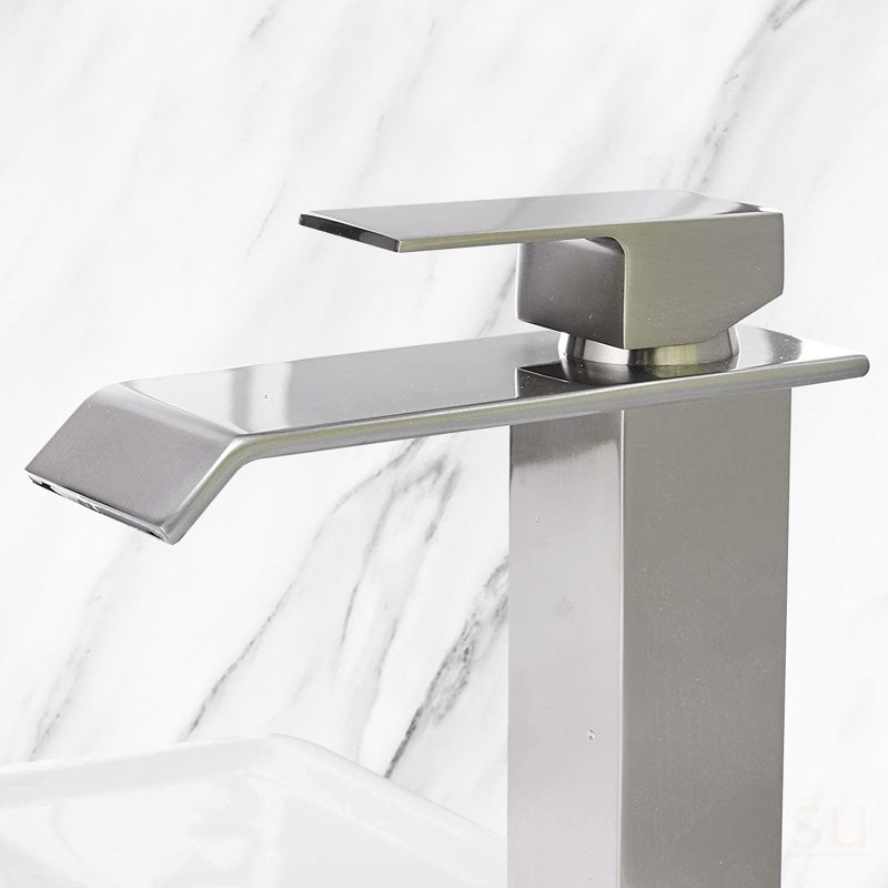 Robinet de salle de bain à cascade, robinet de meuble-lavabo à poignée simple, Nickel brossé