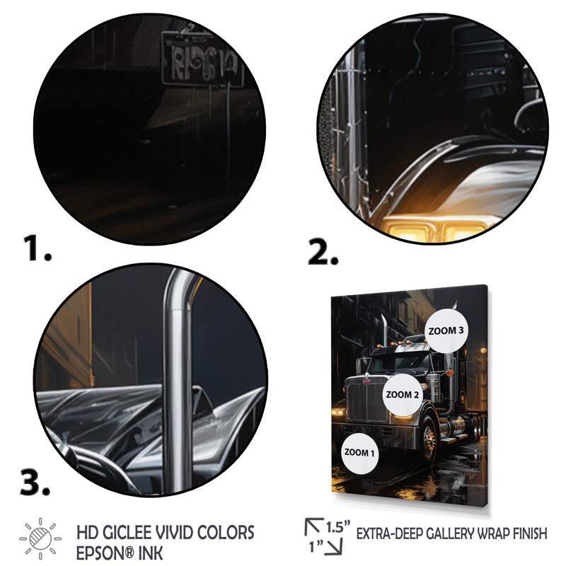 «Midnight Cruiser Semi Truck IV», reproduction d'art sur toile, H 40 po x l 30 po x P 1,5 po, Toile tendue