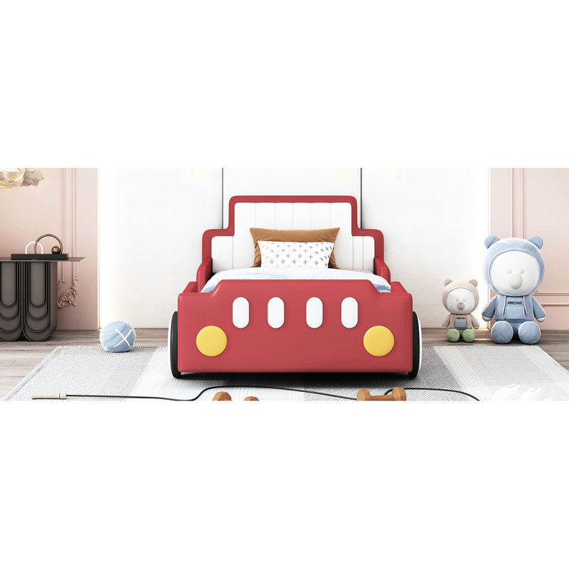 Twin Size Race Car-shaped Platform Bed, Red - Wheels For Effortless Movement Car Bed With And Solid Rails, Ensuring Maximum