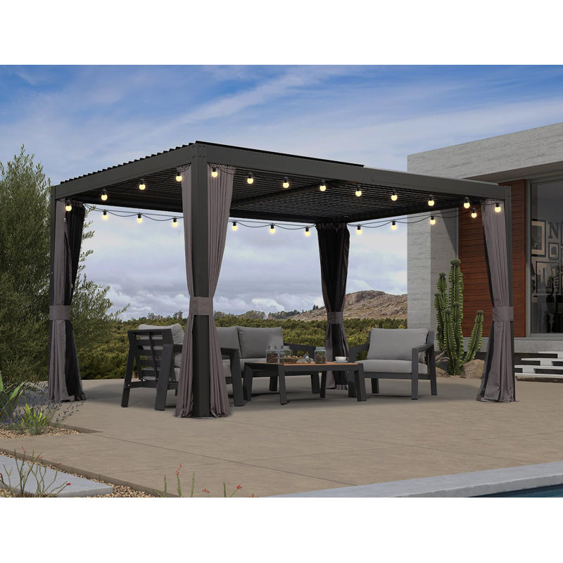 13 pi. L 10 pi. Pergola en aluminium avec auvent et guirlandes lumineuses de 48 pi