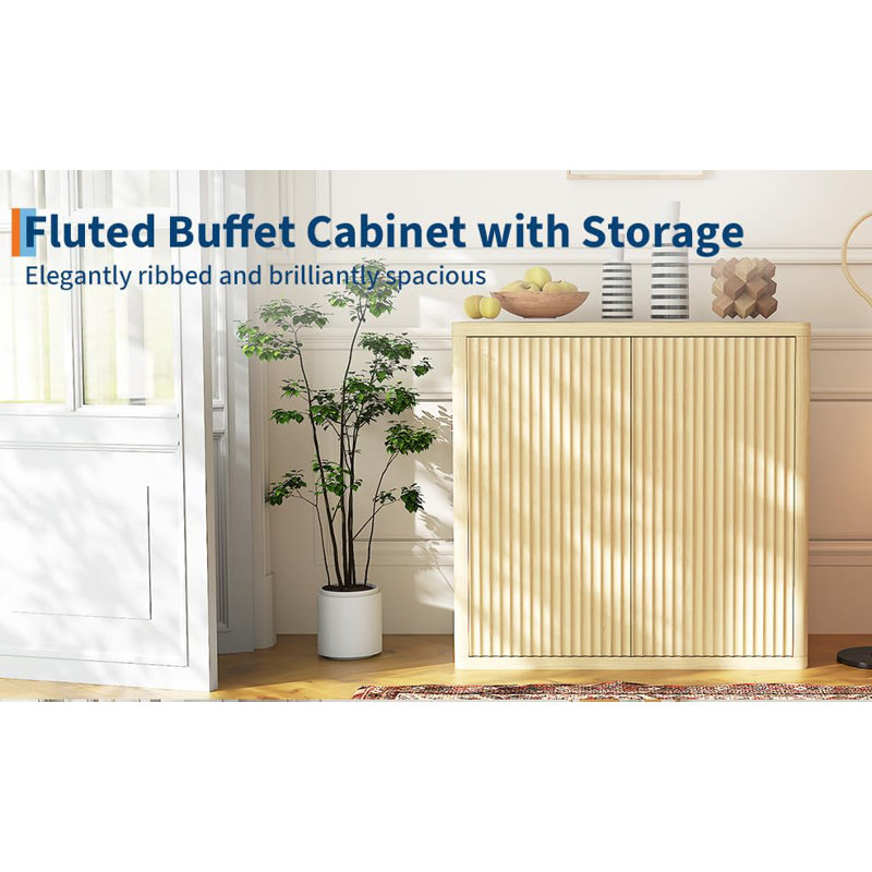 Buffet Cabinet with Storage, Two-Door Sideboard, 25MM Thick MDF Oak Storage Cabinet with Adjustable Shelves