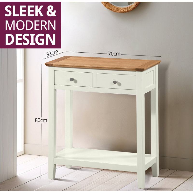 Eddie Console Table (Oak Top and Green-Off White Frame), Brown