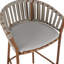 Ensemble de 4 tabourets de bar d'extérieur en corde de métal, structure en teck avec coussins beiges, collection de tabourets de patio résistants aux intempéries