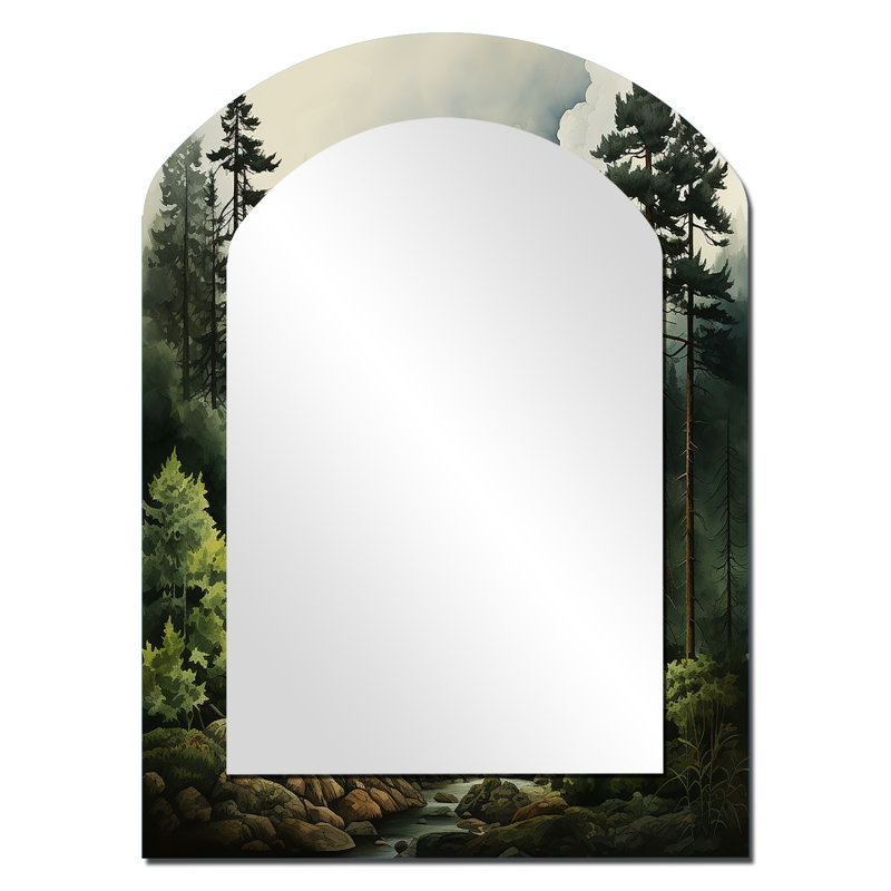 Pine Tree Forest - grand miroir en forme d'arche de pin, miroir mural décoratif asymétrique traditionnel, 34 po x 25 po