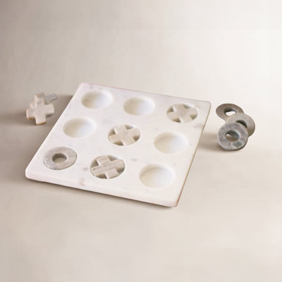  Marble Tic-Tac-Toe Game Set – 9" Handcrafted White Marble Board