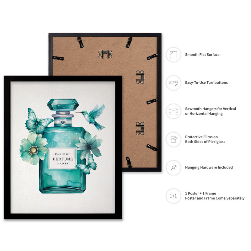 Parfum tendance bleu turquoise, Black Framed, Poster, 11"H x 14"W