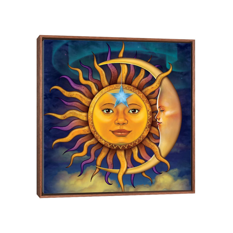 Sun Moon by Vincent Hie - Print on Canvas, 45.72 cm H x 45.72 cm W, Classic Brown Wood Framed