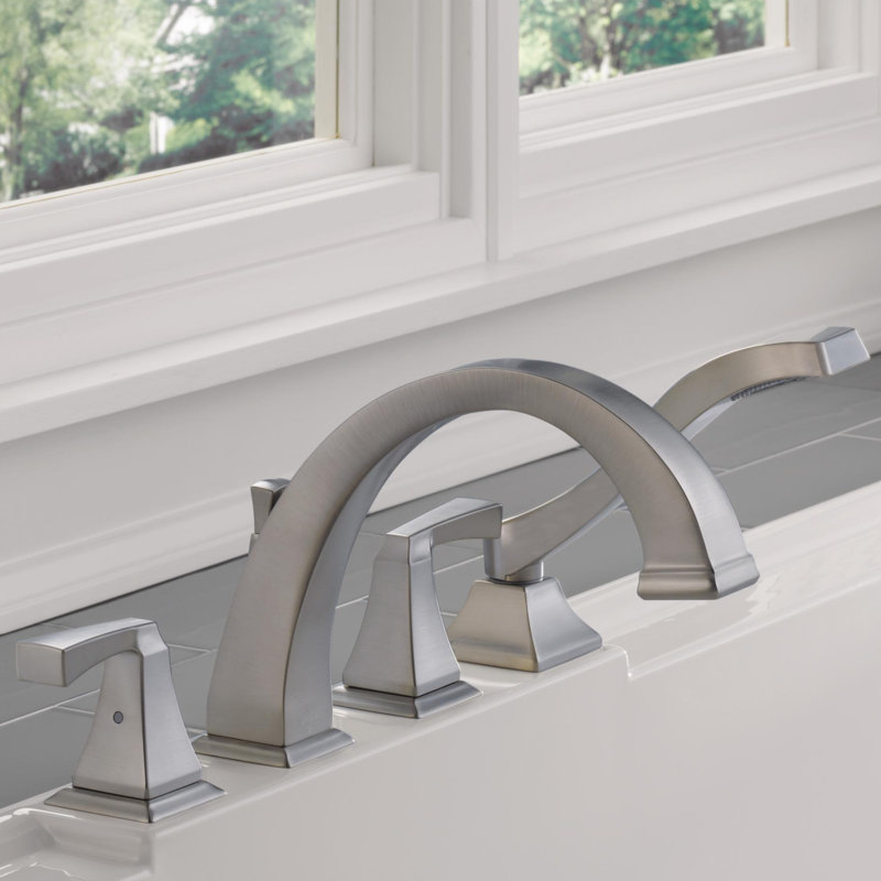 Dryden Double Handle Deck Mounted Roman Tub Faucet, Spotshield Stainless