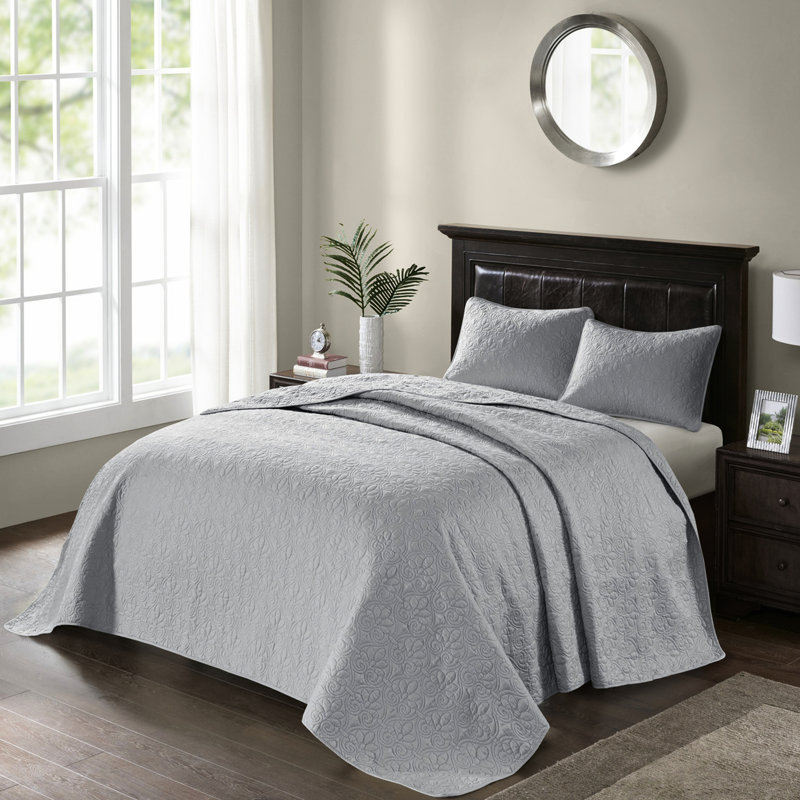 Couvre-lit très grand gris avec motif réversible et rembourrage en coton confortable, rembourrage doux et durable