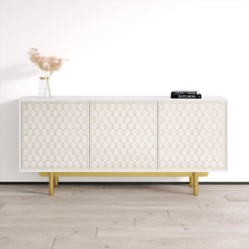 Buffet Clavene 67,4 po avec finition ultrabrillante, Blanc