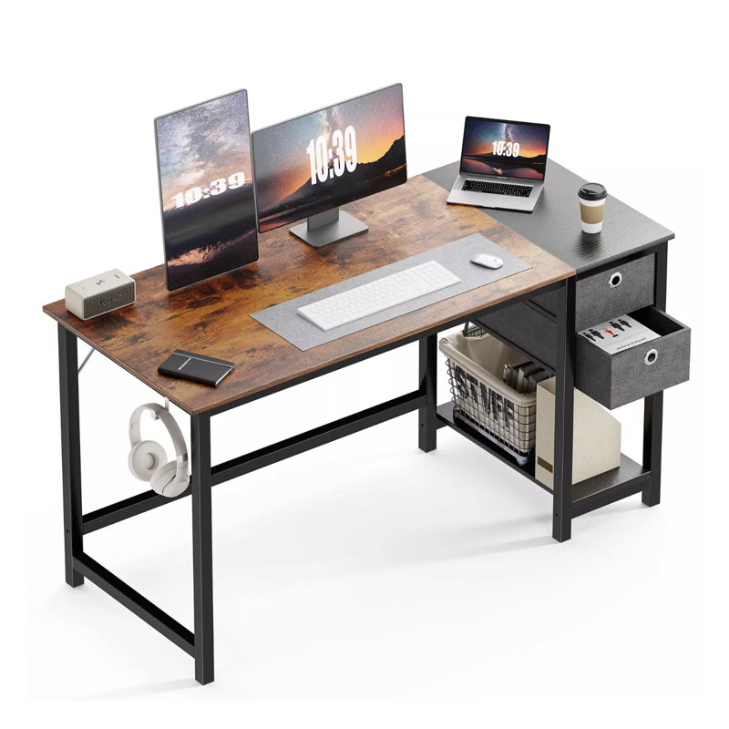 Bureau d'écriture avec 2 tiroirs Norrington, Noir / brun rustique, H 29,3 po x l 55 po x P 23,6 po