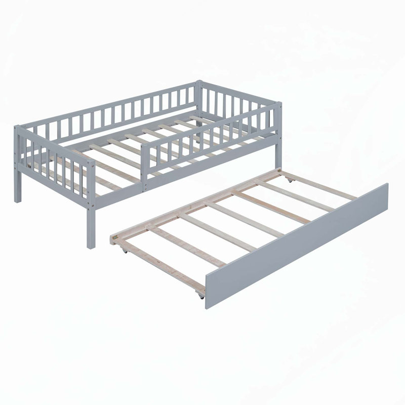 Sturdy and Versatile Daybed with Trundle and Guardrails for Optimal Rest, Gray, Twin