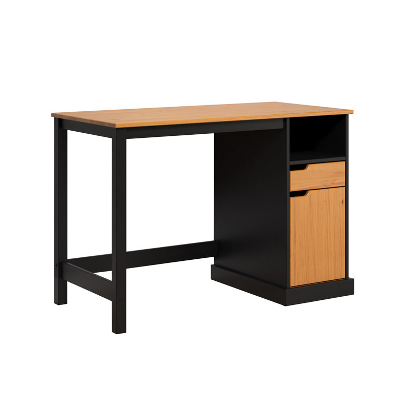 SOLID WOOD DESK IN BLACK & NATURAL HONEY