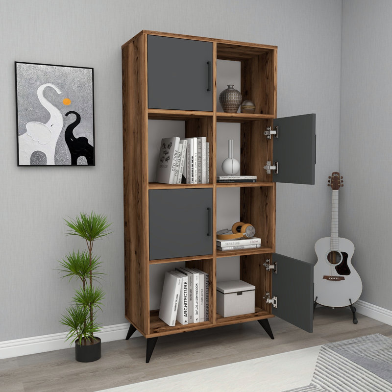 Godmond 154cm H x 72cm W Standard Bookcase, Gray/Brown