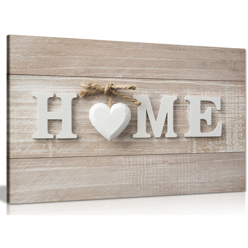 Home Wooden Sign - Wrapped Canvas Print, 31cm H x 46cm W
