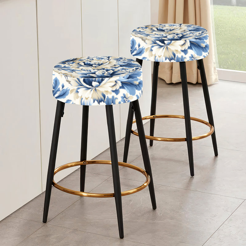 Ensemble de 2 tabourets de bar Blue Victorian Ikat Floral Harmony III