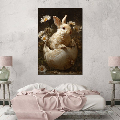 Art mural en toile de lapin Timuba - Pâques, images de lapin de printemps pour la décoration de salon, photos murales de lapin, impression sur toile rétro, 24 po x 36 po