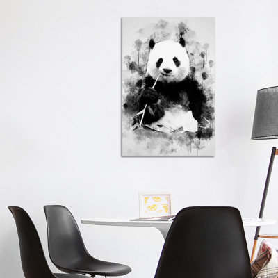 Panda In Black And White by Cornel Vlad - Wrapped Canvas Painting