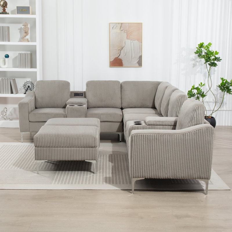Canapé modulaire 10 pièces rembourré, Velours côtelé gris