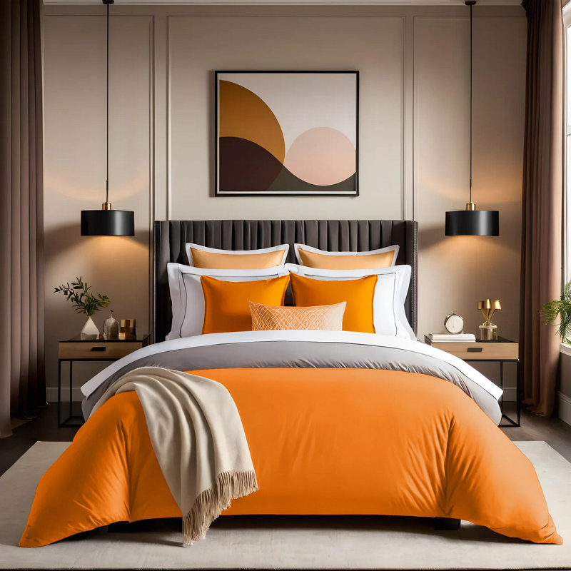 Premium Quilt Cover, 60 x 87, Orange | 100% Cotton Ranforce, 155 Thread Count, Button Closure | Machine Washable at 30°C | Soft, Durable, and Stylish Bedding for Cozy Bedrooms