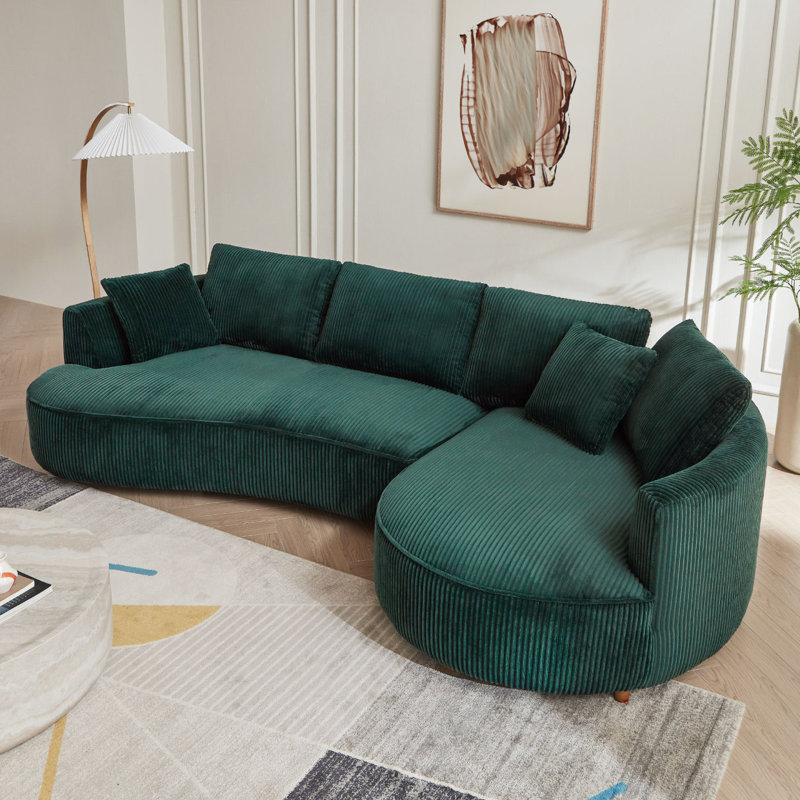 Oversized Sectional Sofa, Modern Couch with Chaise, Right Hand Return, Green Corduroy