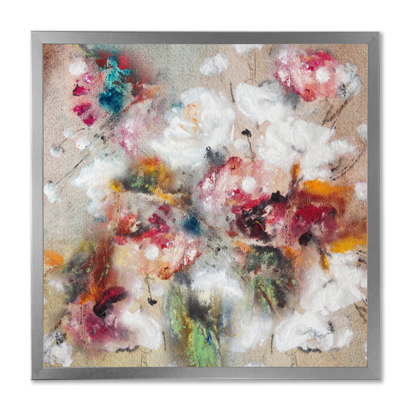 Romantic Bouquet - Painting on Canvas, Silver Picture Framed, 30" H x 30" W x 1" D