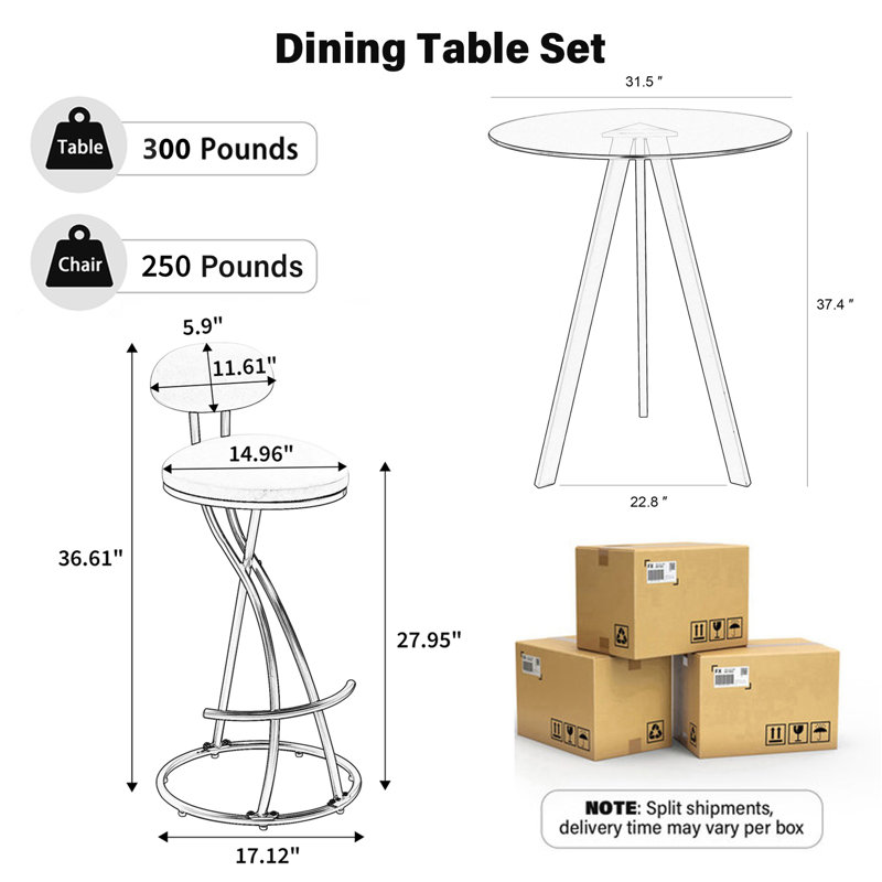 Modern Modern, 3 pièces: table, 2 chaises