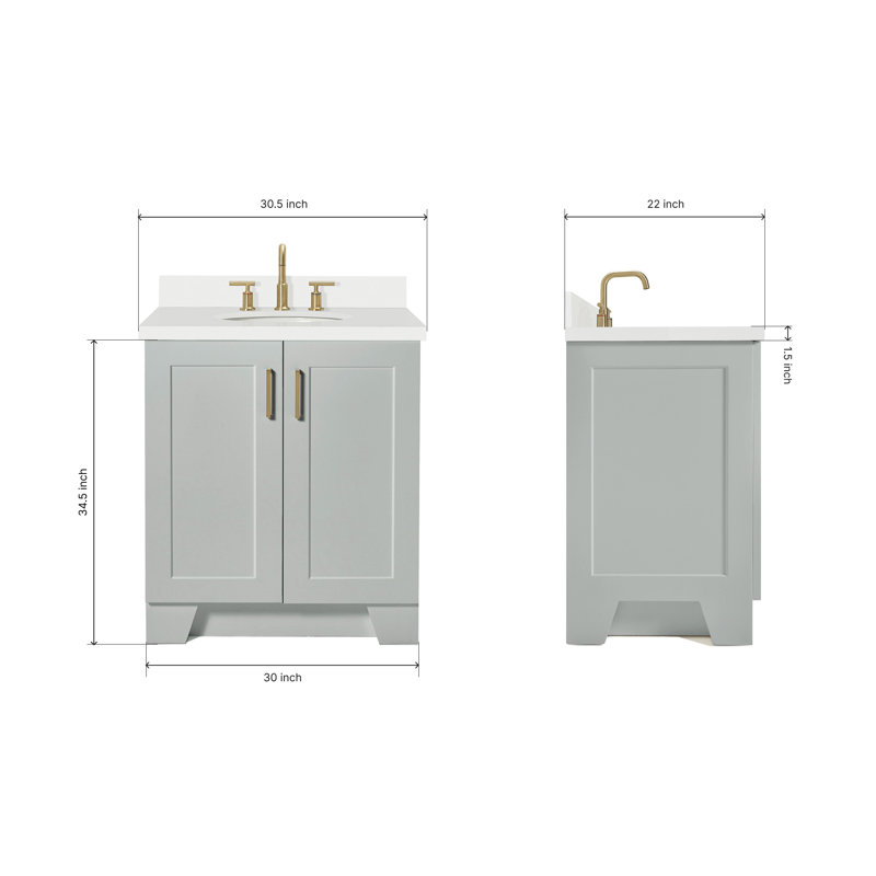 31 IN.  Single Bathroom Vanity, Gray, Oval, White Quartz