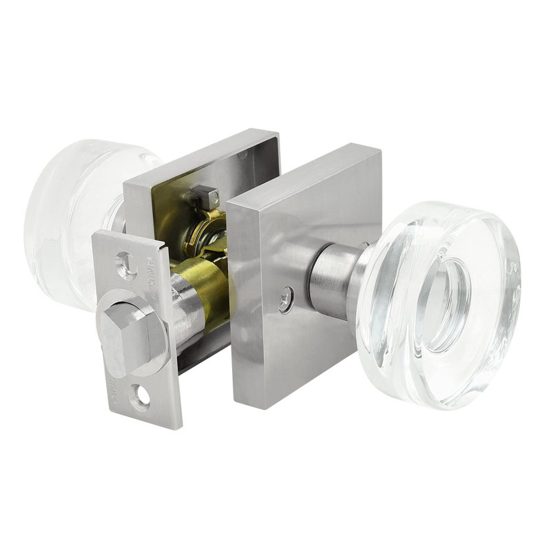 Bouton de porte rond en verre cristal, passage, Nickel satiné
