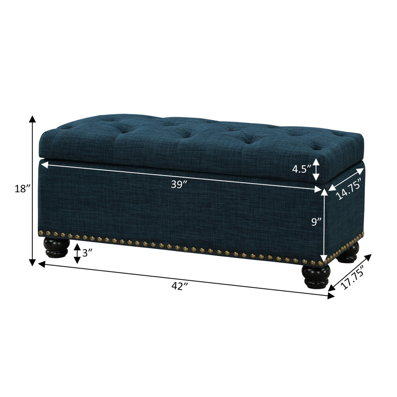 Repose-pieds de rangement rembourré de 42 po Carmya Sema, Bleu foncé