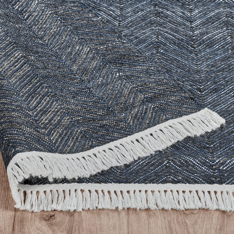 Jake Chevron Area Rug in Dark Blue, Rectangle 9' x 12'