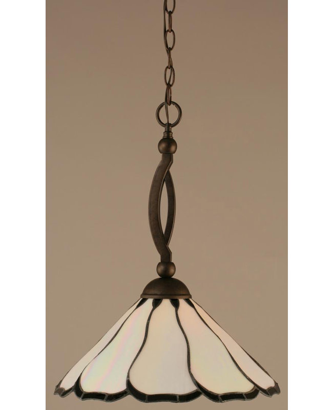Bow Chain Hung Pendant Glass, Onyx, 20.25", Pearl and Black Flair Tiffany