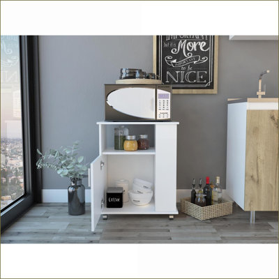 Armoire pour micro-ondes avec 5 tablettes Roulettes verrouillables, blanc neige moderne Correy | Blanc | Panneau de particules